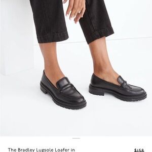 Madewell Women’s Bradley Lugsole Loafer in Black Leather Size 8
